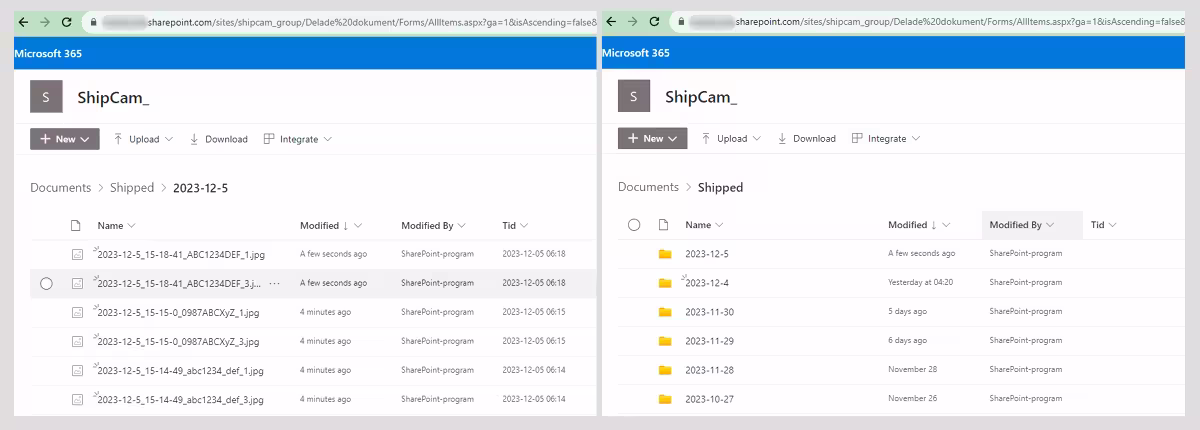 CamStreamer Video CheckPoint &ndash; Photo Confirmation of Barcode Scanning & Upload to the SharePoint - the result